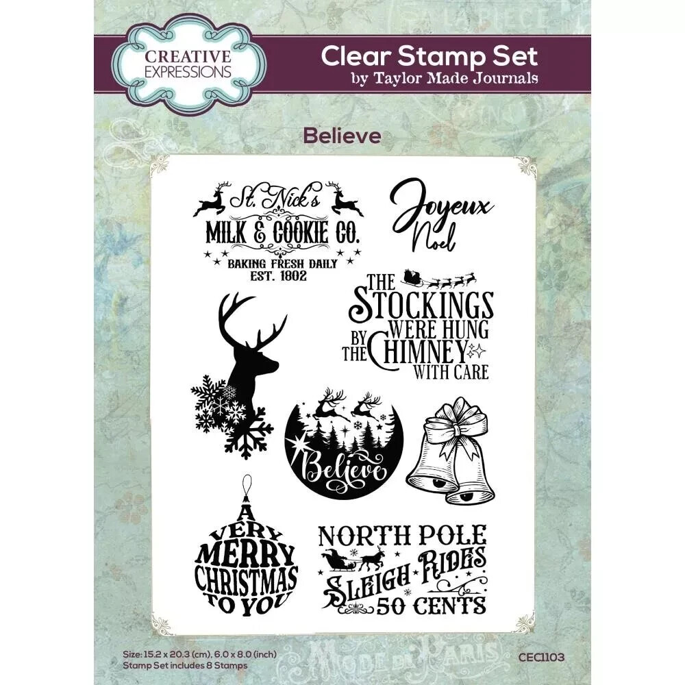 Creative Expressions LARGE Clear Stamp Set "Believe" Christmas, NEW