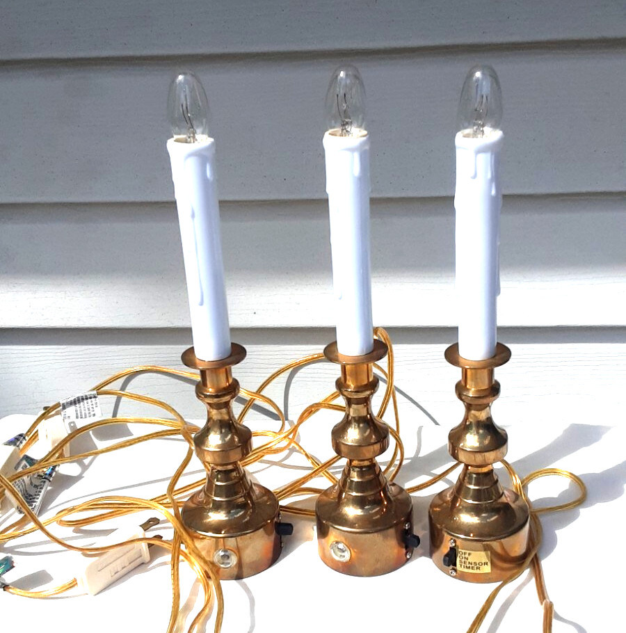 3x Brass Electric Sensor Timer Window Christmas Candles Light w/Switch 4 bulbs