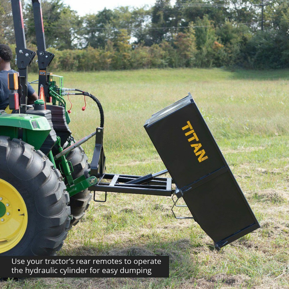 Titan Attachments 30 Cu. FT Quick Hitch Compatible Hydraulic Dump Box, Cat 1