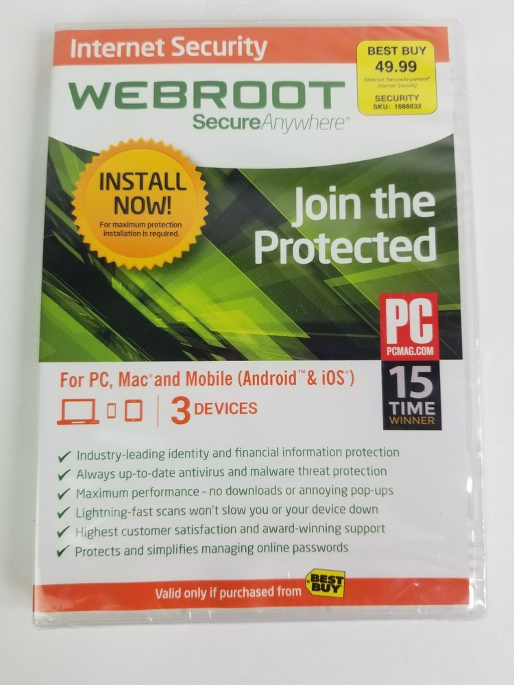 Webroot Secure Anywhere Internet Security Plus  (3 Devices) Factory Sealed