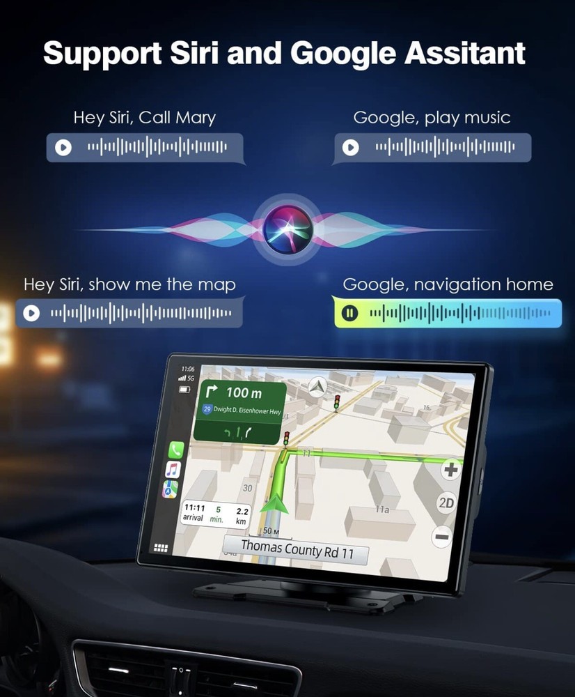 9” Apple Car Play Android Auto Portable GPS Navagation Backup Camera