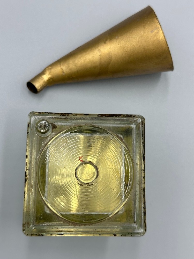 c 1915 Graphophone PHONOGRAPH Glass Record CANDY CONTAINER Antique E&A 576