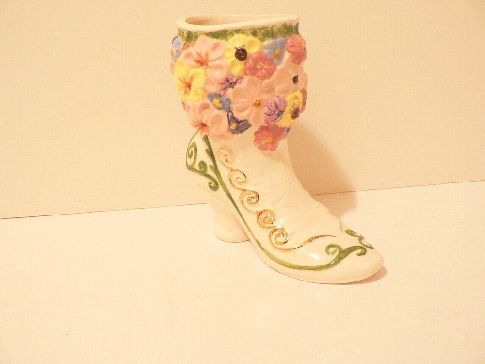 Pottery Boot Vase Hand Painted (S0