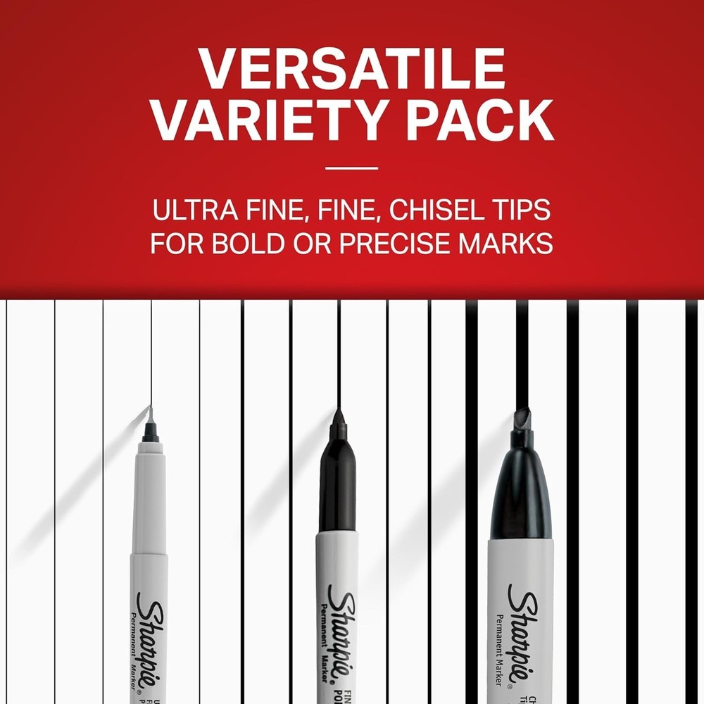 6-Piece Permanent Marker Set Black Fine Ultra-Fine Chisel Tips Multi-Surface