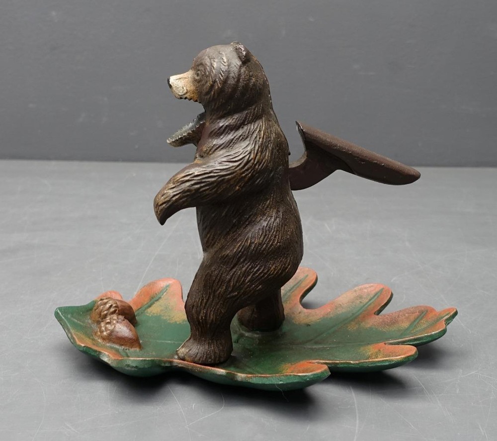 Cast Iron MCM Bear Standing on Leaf Nutcracker 9.5" x 7.5" Unmarked
