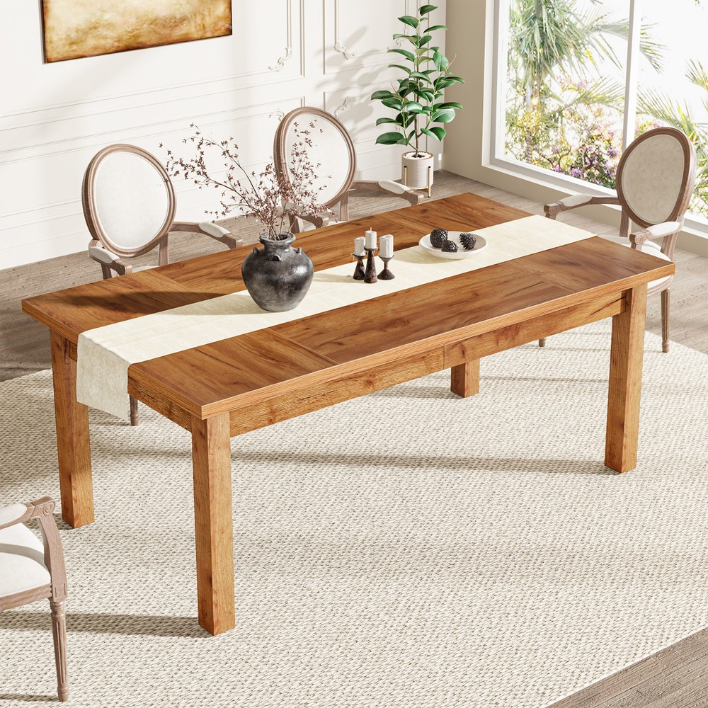 71" Wood Dining Table Large Rectangular Dinner Kitchen Table for 6 to 8 People