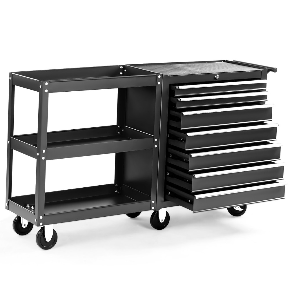 7-Drawer Mobile Tool Storage Solution with Lock, Key, 6 Wheels, Side Shelves
