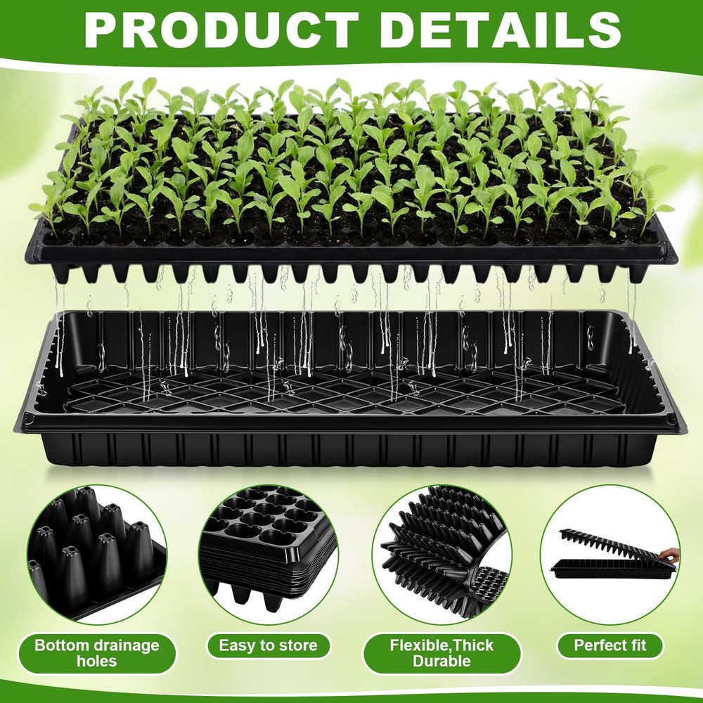 20 Pack Seed Starter Trays, 200 Cell Seedling Trays with 1020 Flat Tray, Deep...