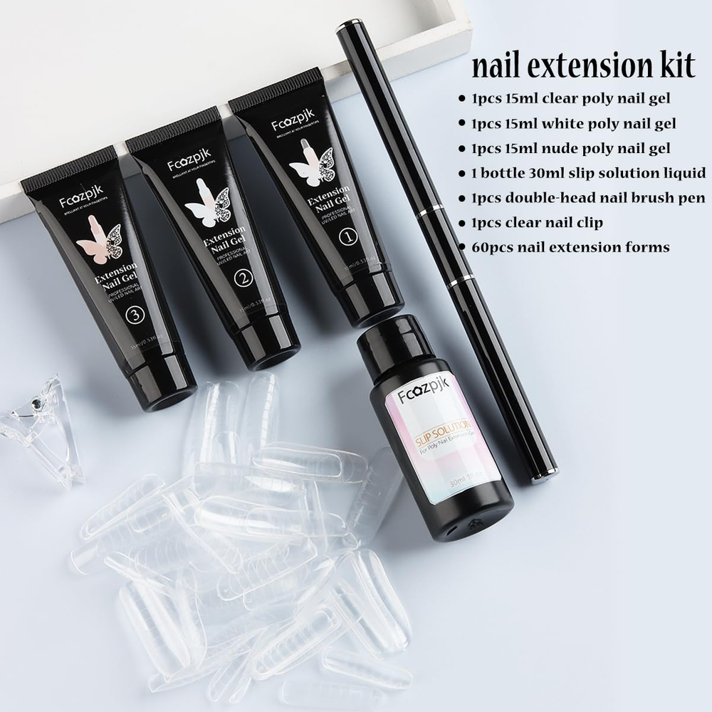Poly Extension Gel Nail Kit Builder, with Slip Solution Dual Nail Forms,Home Set