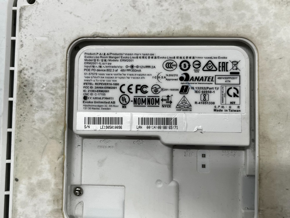Evoko Liso ERM2001 Room Booking Touch Panel Display