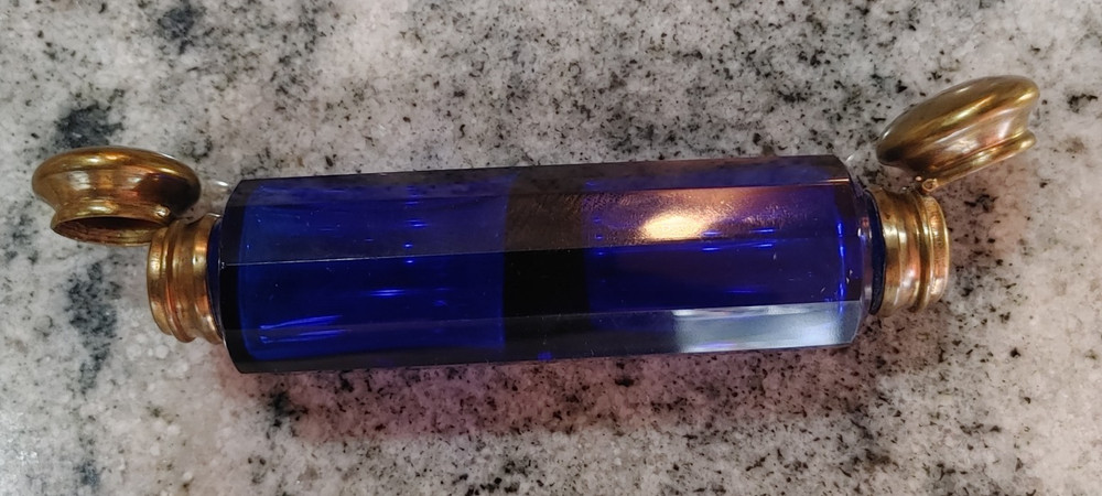 Victorian Cobalt Blue double-ended "lay-down" Perfume Bottle