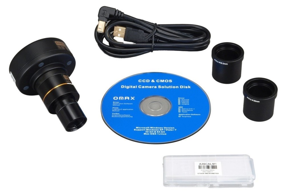 High Resolution Digital Microscope Camera with LED Light and Calibration Slide