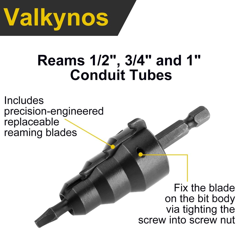 Valkynos Conduit Reamer, Pipe Reamer Tool with Improved Bit Retention, Reamin...