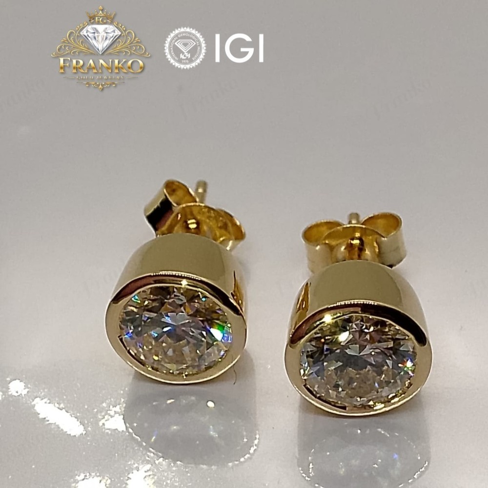 IGI 3 Ct Round E/VS1 Lab Grown Diamond Bezel Stud Earrings Solid 14K Yellow Gold