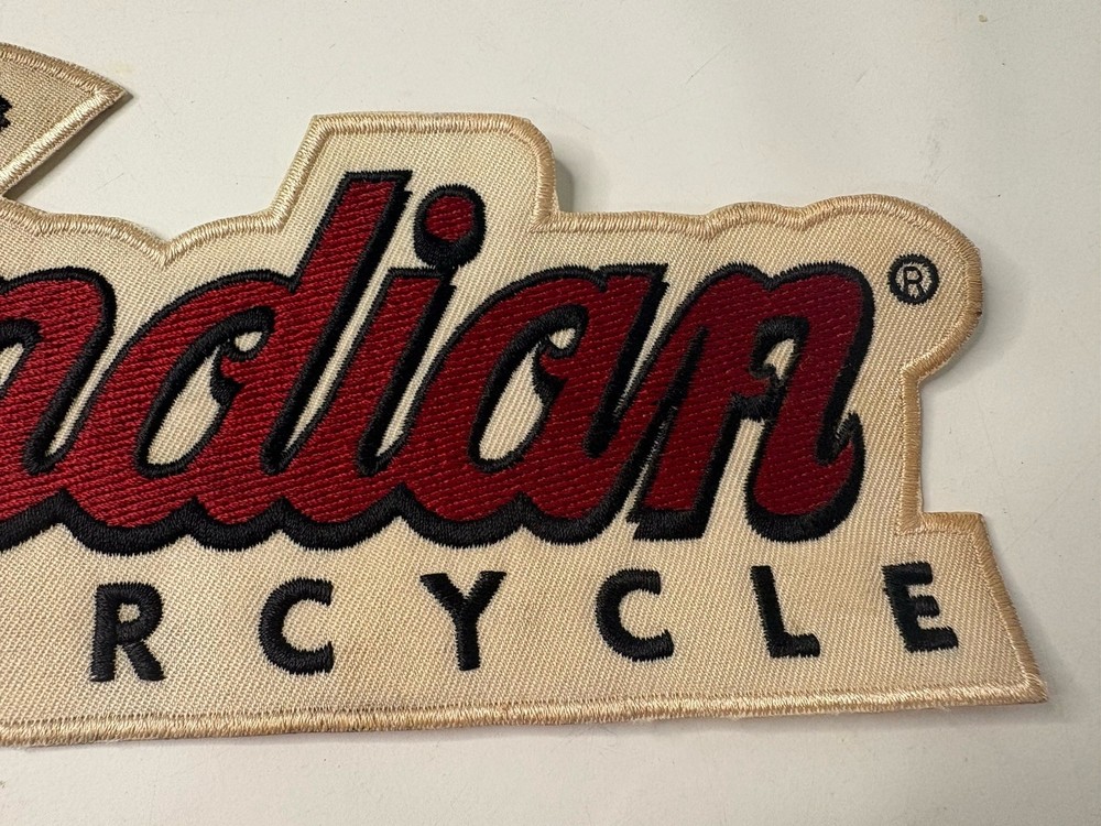 Indian Motorcycle Patch Embroidered Script 8” Ivory Background