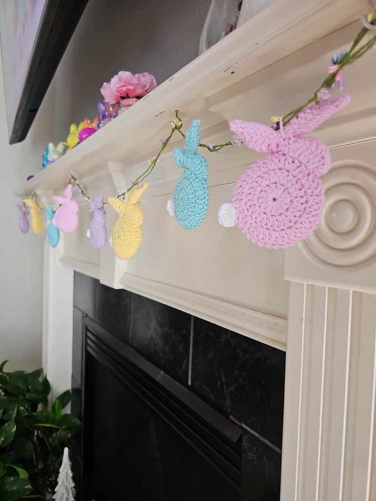 Pastel Crochet Bunny Garland Handmade Easter Decor