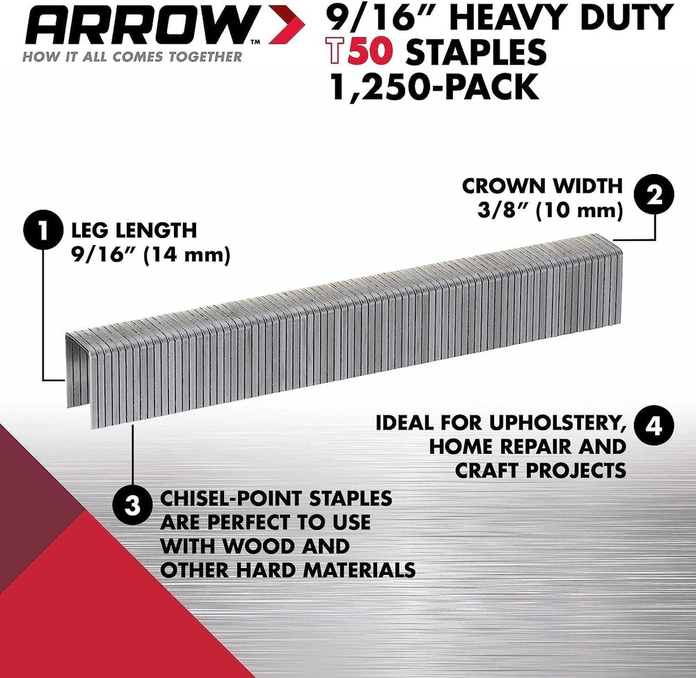 Arrow T50 9/16" Staples, 1250 Count