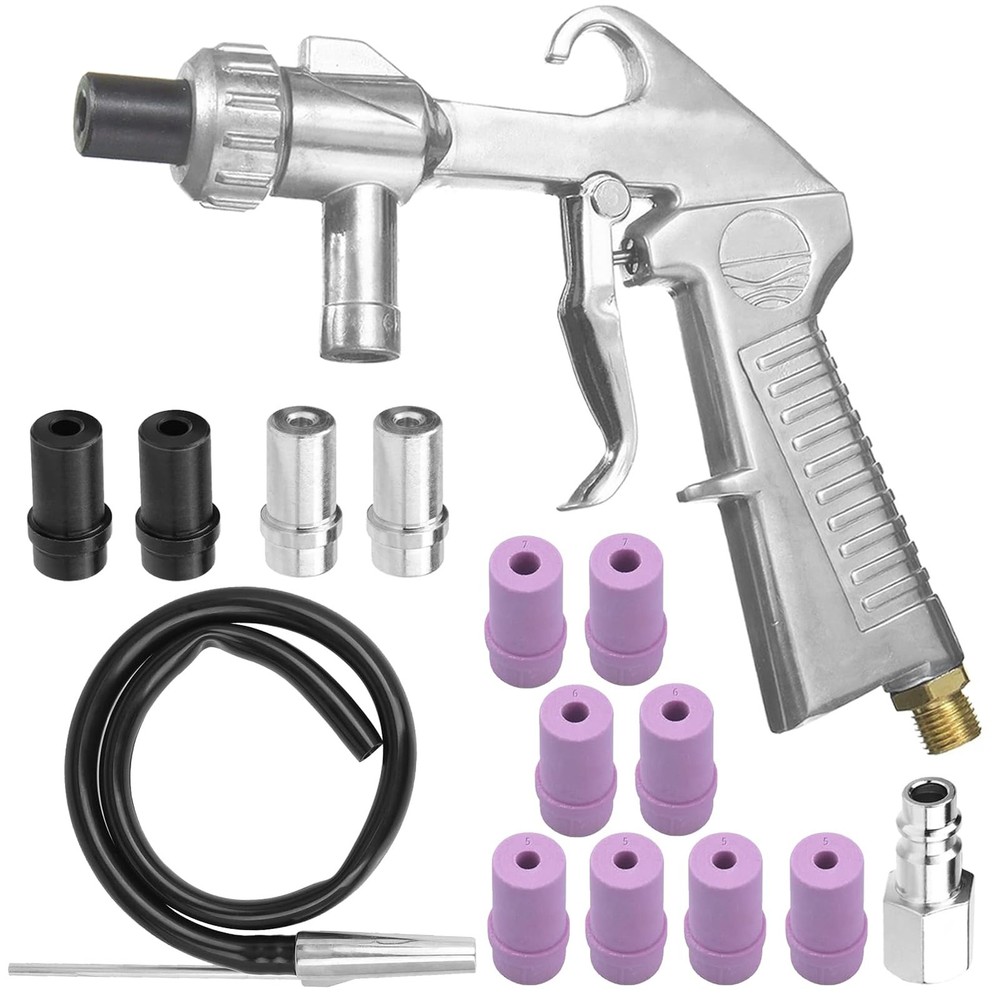 Sand Blasting Kit Sandblaster with Hose and Multiple Nozzle Sizes Rust Remove...