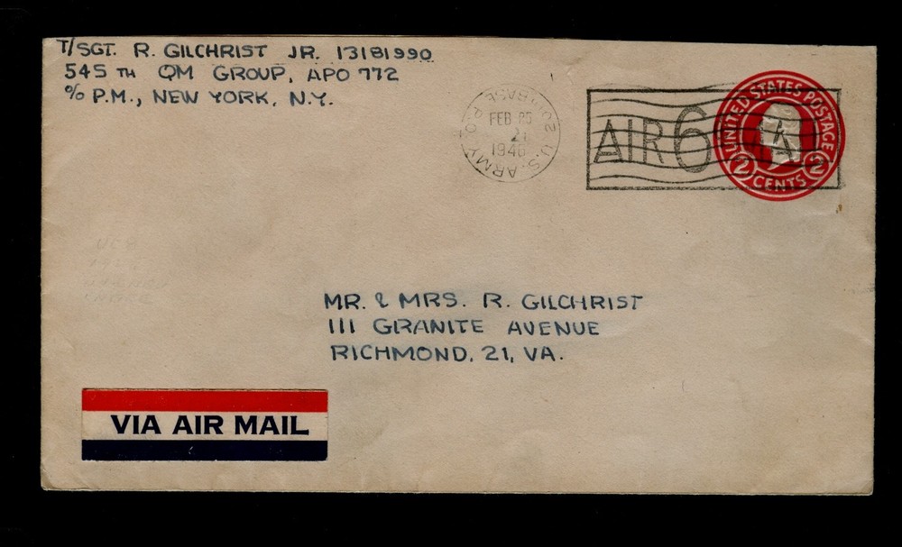 Tech Sergeant R. Gilchrist, 545th Quartermaster Group, US Army Feb 25 1946