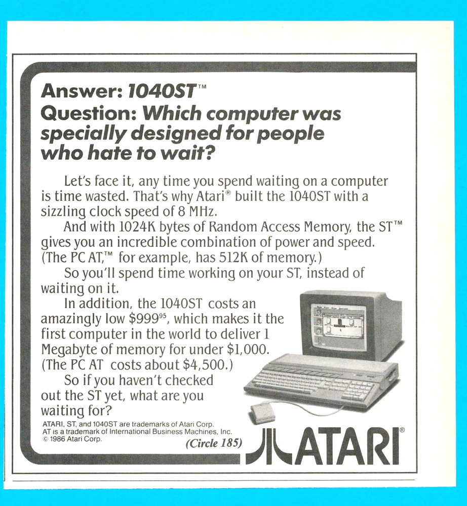 Atari computer system advertisements early vintage PC 3 separate ads 1986 video