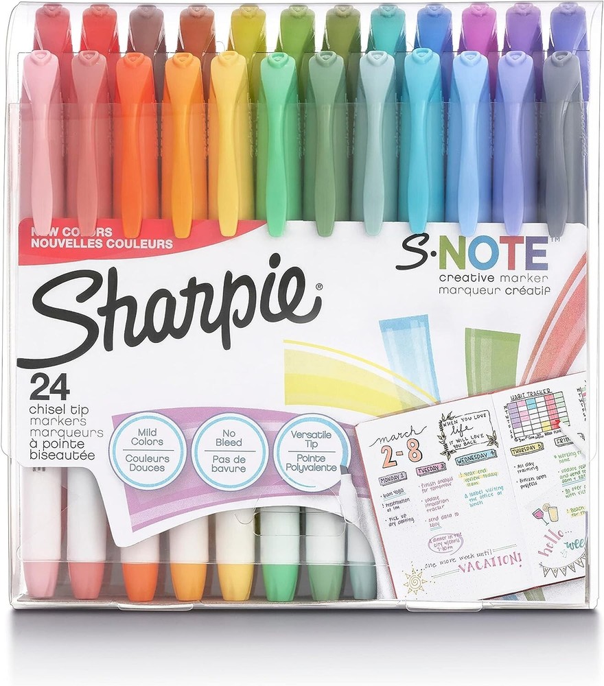 SHARPIE S-Note Creative Markers Highlighter Assorted Colors Chisel Tip, 24 Count