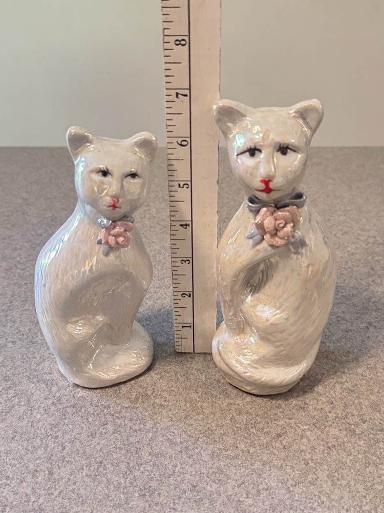 Vintage LusterwareAnthropomorphic Cat Figurines PearlescentGlaze.