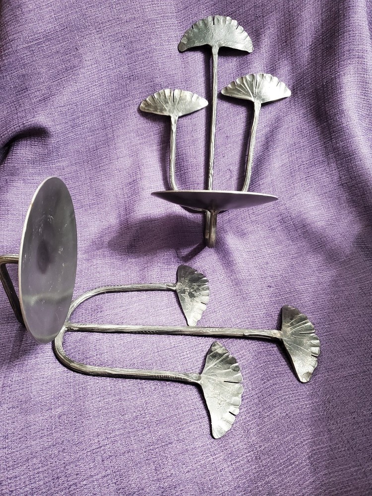 Two Gingko Leaf Design Sconces
