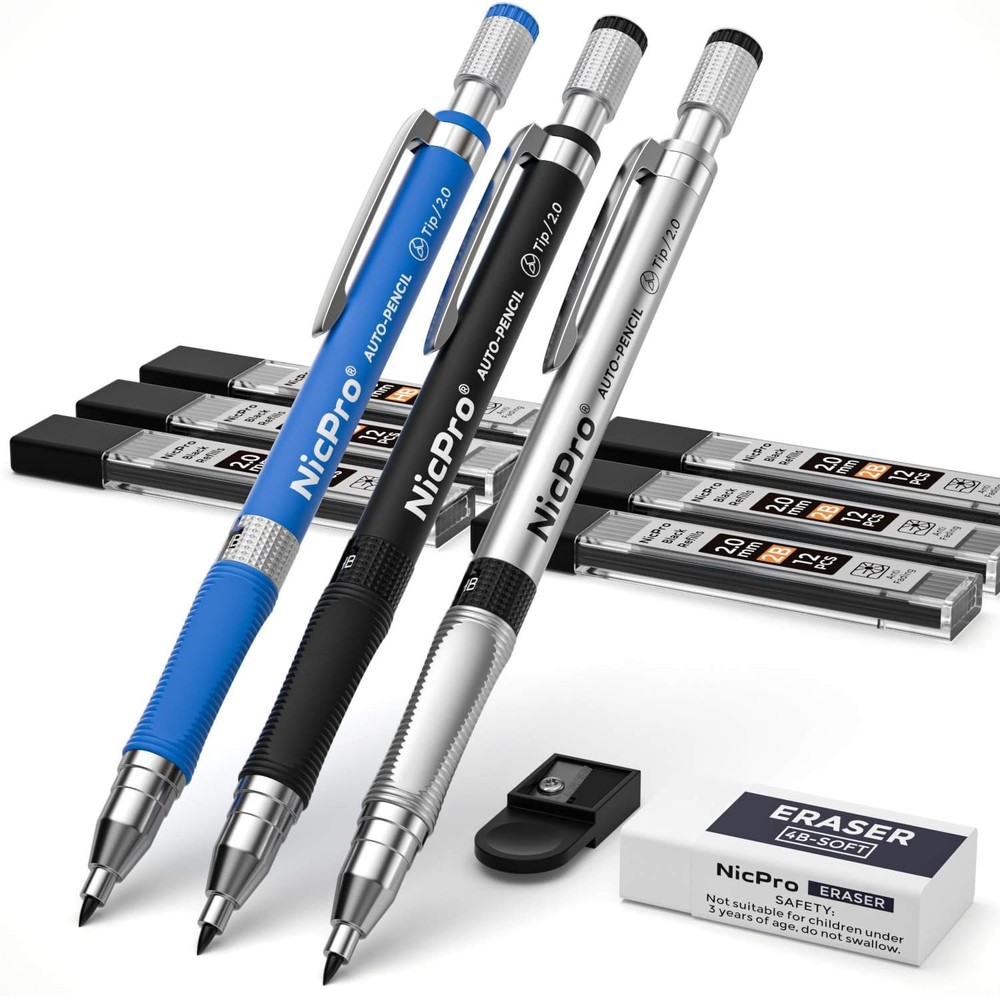 11 Pieces 2mm Mechanical Pencil Set, Carpenter Drafting Pencil 2.0
