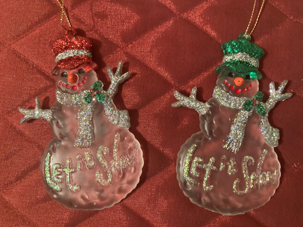 ***** 2 DIFFERENT "LET IT SNOW" SNOWMAN ORNAMENTS *****