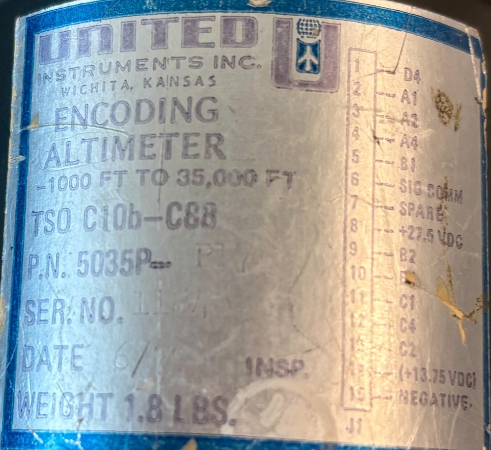 Encoding Altimeter 5035P-P17 Removed Working