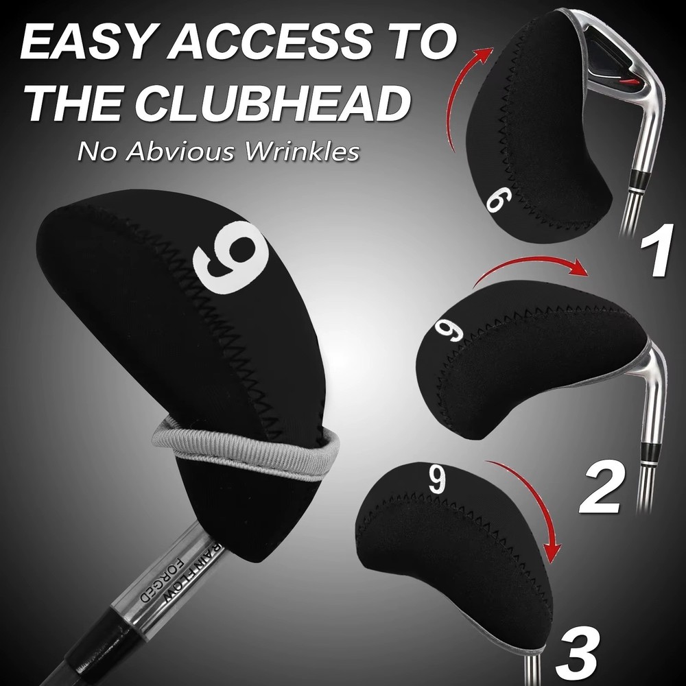 10pcs Golf Iron Head Covers Set with Putter Protector Durable Lightweight Black