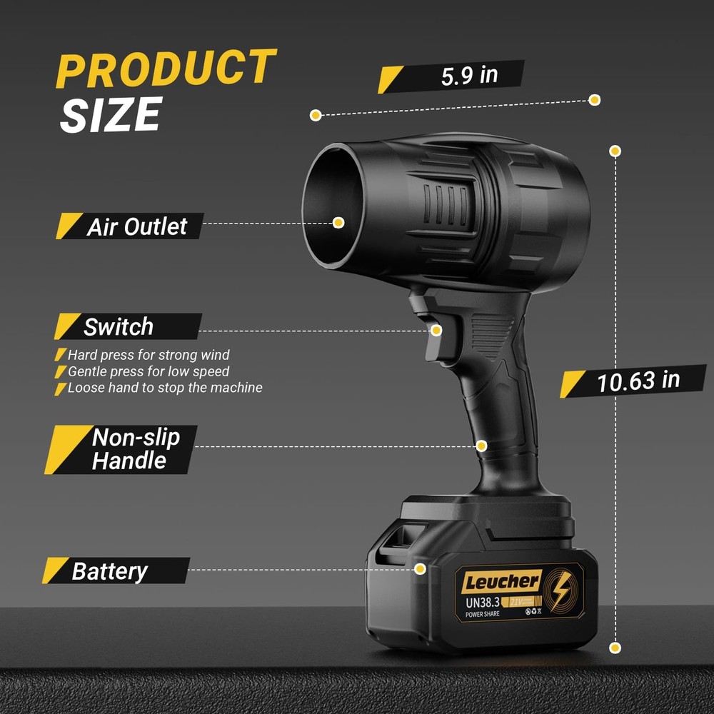 Leaf Blower Cordless,Hand Held with 21V*2 Pcs Deep Black