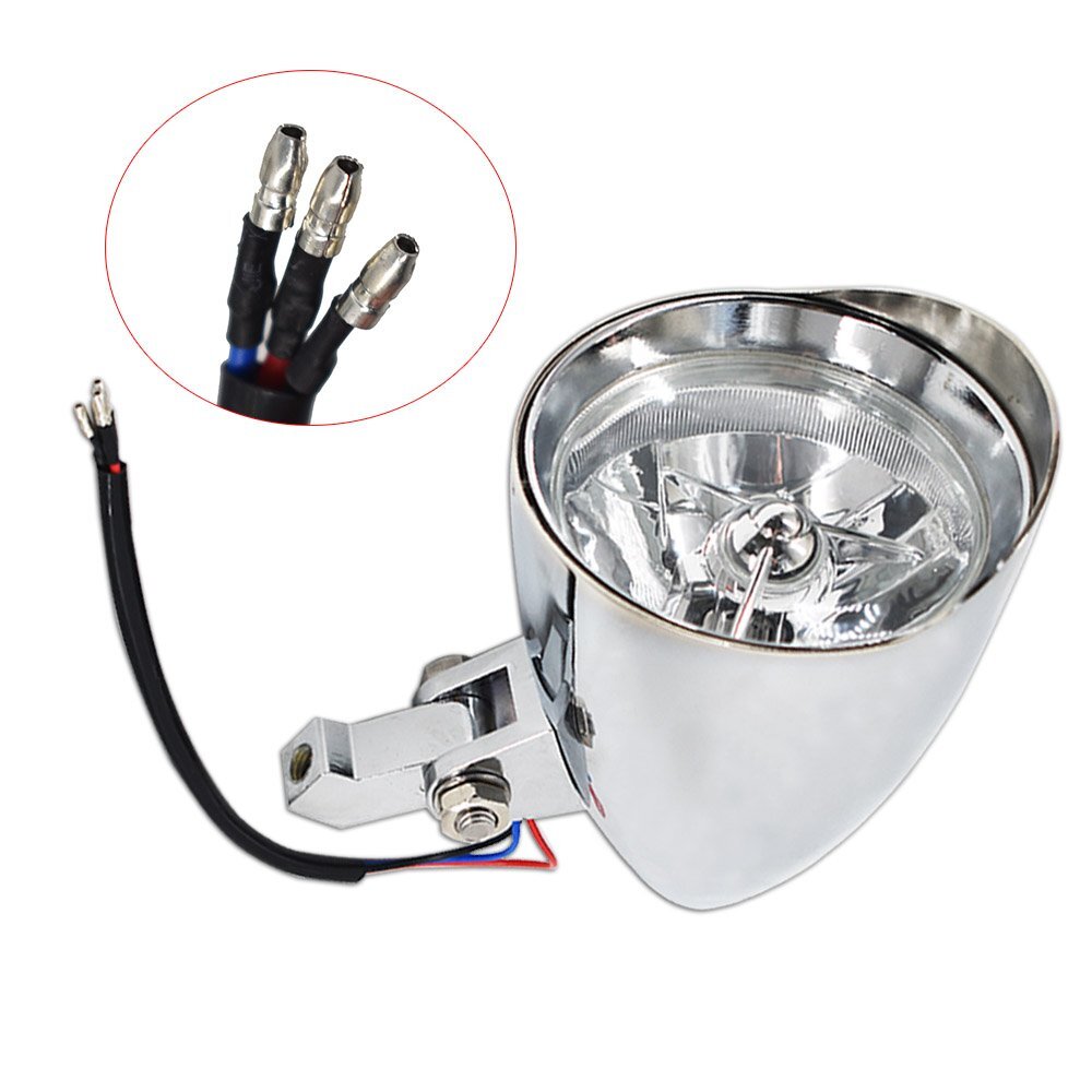 12V Motorcycle Chrome Visor Headlight Lamp For Bobber Chopper Dyna