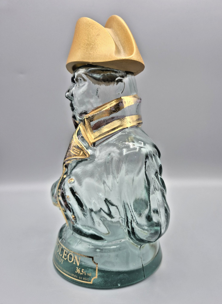 Napoleon Bust 70cl Glass Empty Brandy Bottle, Clear & Gold (JS3)