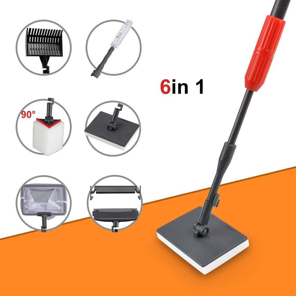 6-in-1 Fish Tank Cleaning Kit - Algae Scraper, Brush, Long Handle Tool