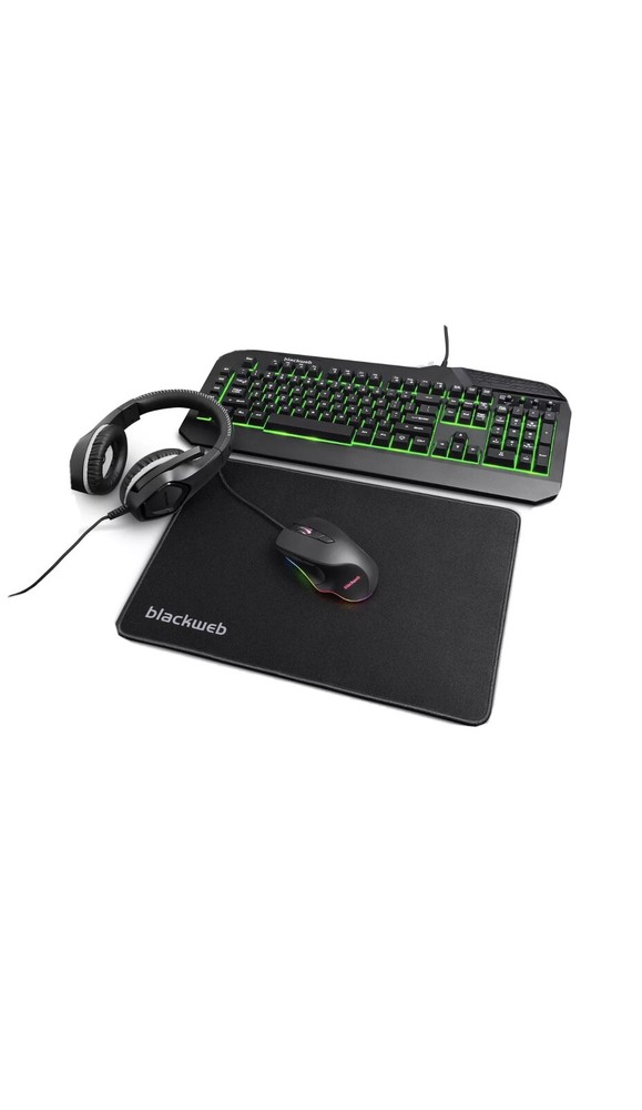 Blackweb Gaming Starter Kit w/ Keyboard Mouse Mousepad & Headset - Ergonomic GA