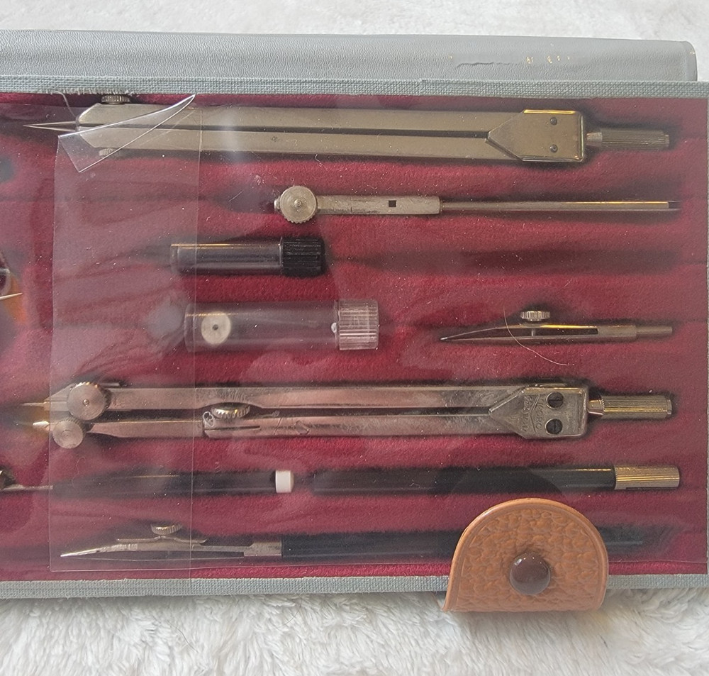 Tacro Vintage Drafting Tool Drawing Set With Case 2227 Engineering Set Compass