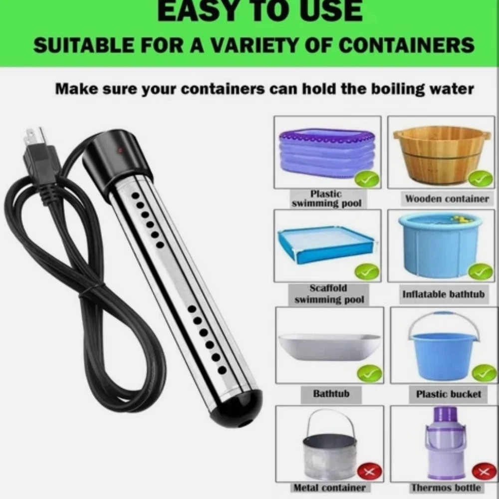 2000W Immersion Water Heater Submersible Portable Electric Heater 110-125VAC