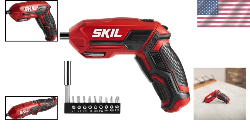 Powerful 4V Cordless Screwdriver - Includes 9 Bits & Convenient USB Charging