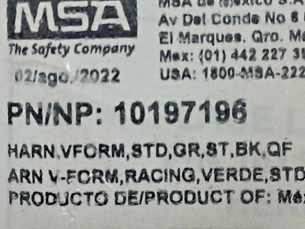 MSA Fall Protection Vest Harnesses 400lb 10197196