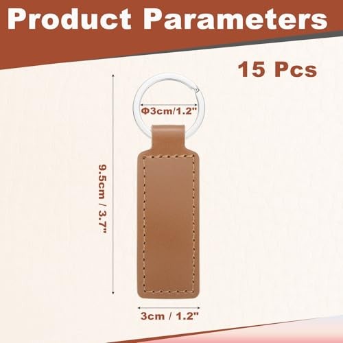 15 Pcs Leather Keychain Blanks Bulk Rectangle Laser Engraving Keychain Brown