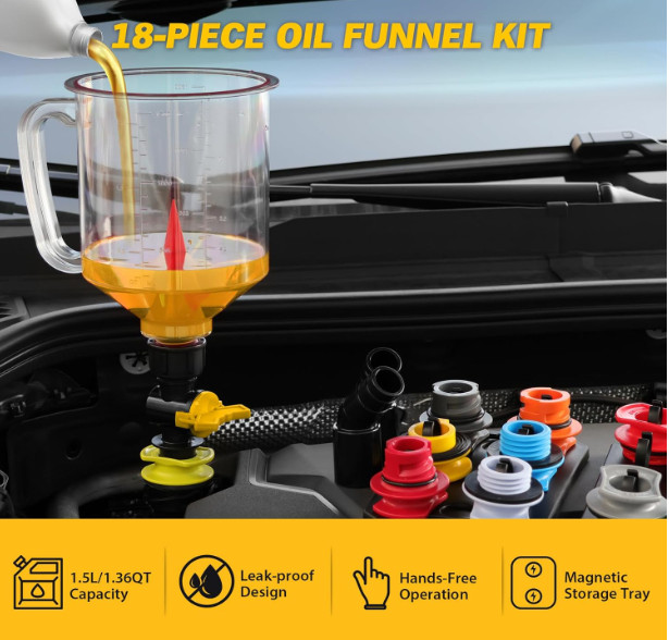 18-Piece No-Spill Engine Oil & Coolant Funnel Kit