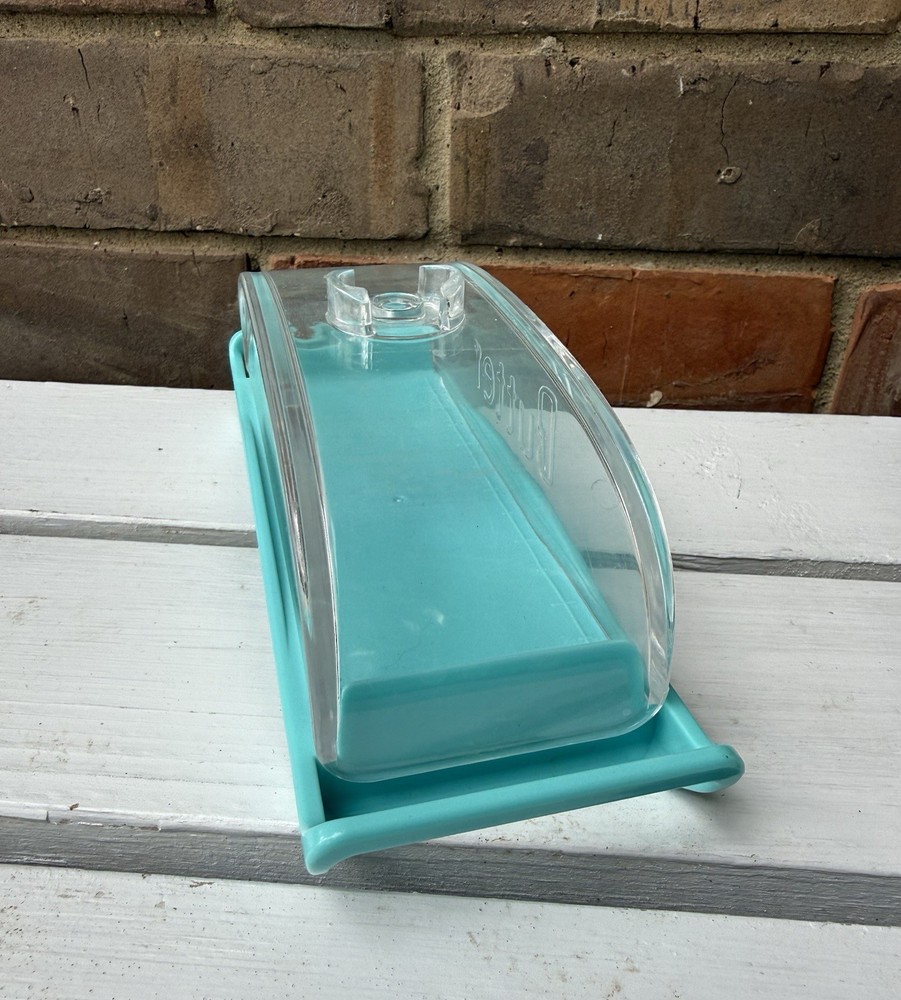 Retro Butter Dish Solid Clear Plastic Covered Single Stick Smooth See Through