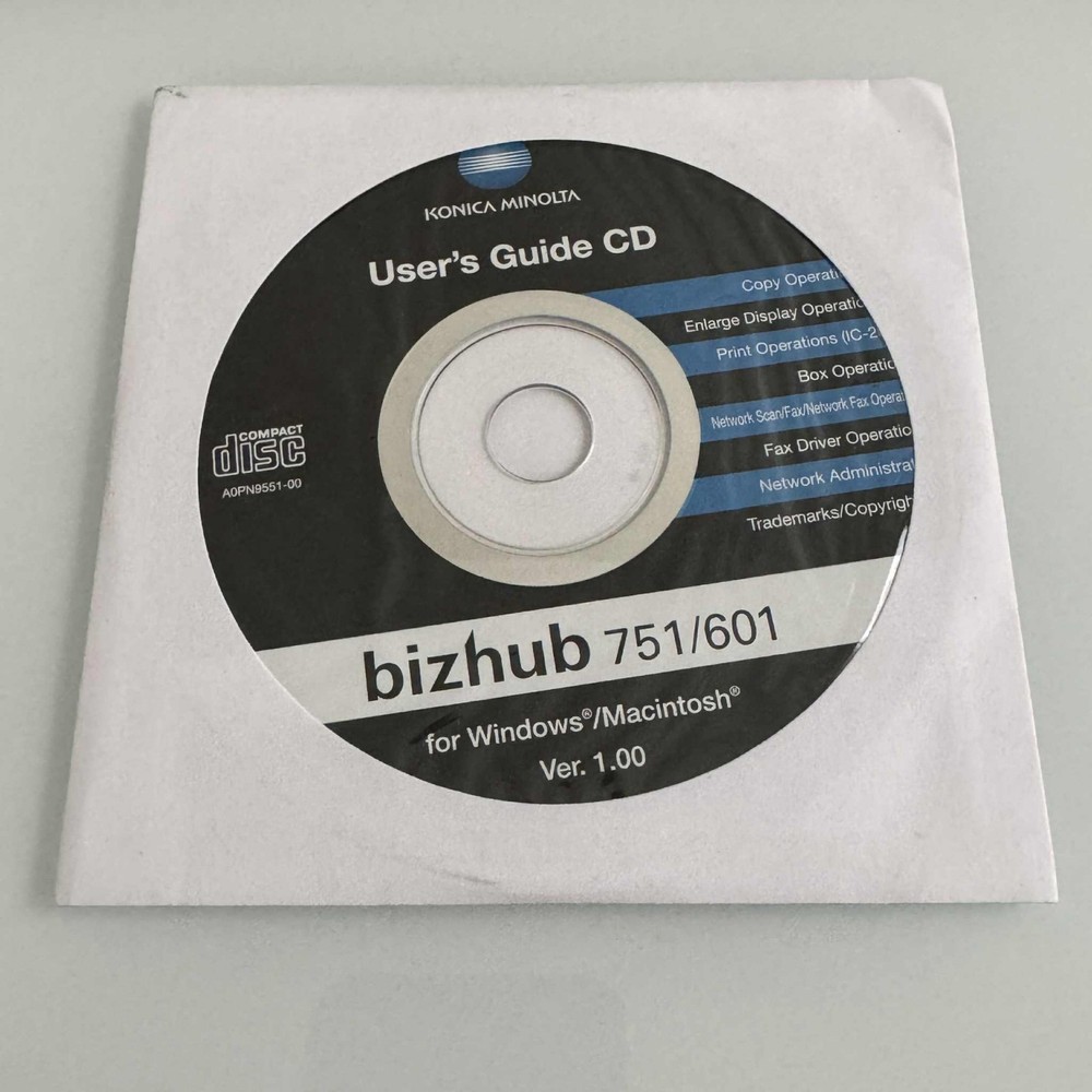 Konica Minolta bizhub 751/601 User's Guide CD - Version 1.00 - Windows/Mac