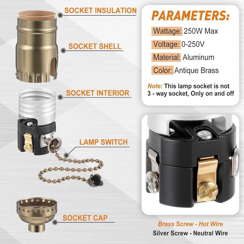 4 Pcs Pull Chain Lamp Socket Replacement, E26 Standard Threaded Base, Light Sock