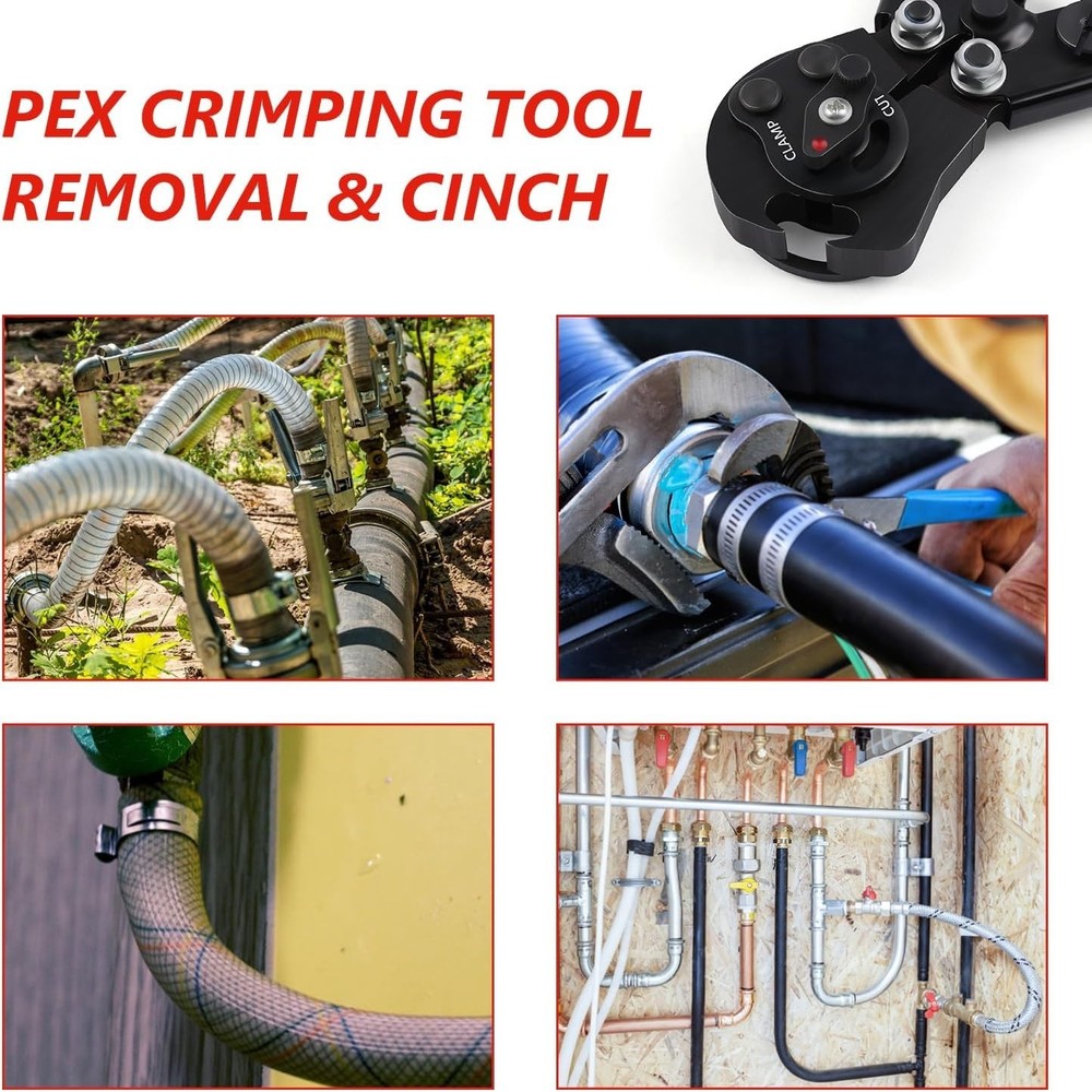 Cinch and Remove Dual-Function Pex Crimp Tool 3/8" to 1" Pex Crimper with Pex...