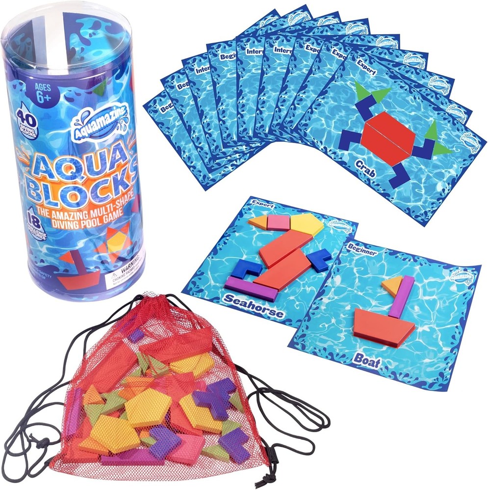Aqua Blocks Pool Diving Game Set Includes 40 Multi Shape Sinking Toys, 18