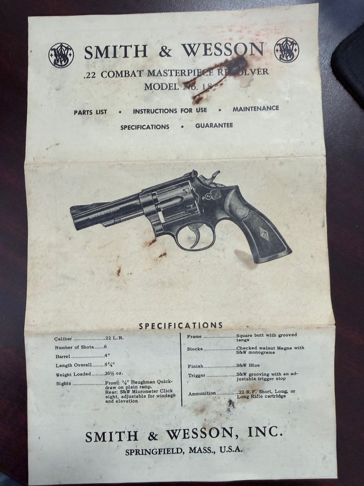 SMITH & WESSON MODEL 18 VINTAGE Manual