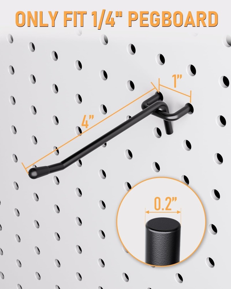 4-Inch Black Pegboard Hooks - 60 Pack for Maximum Storage Efficiency
