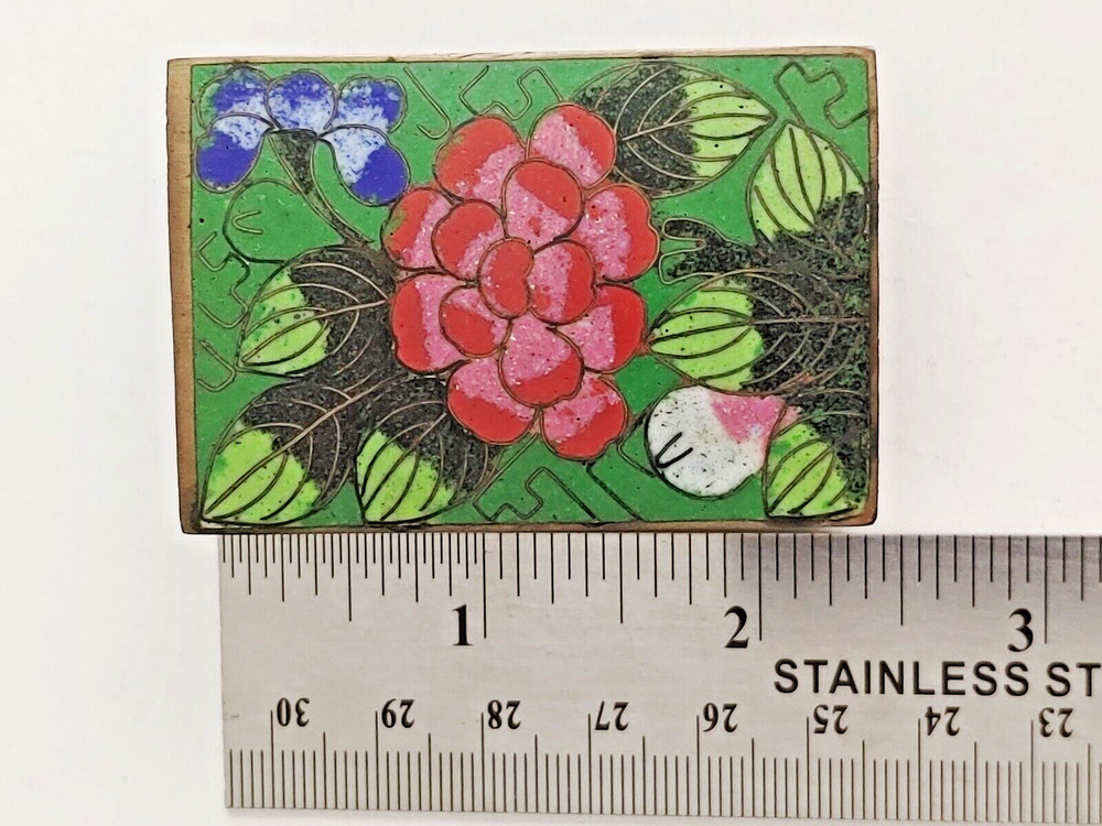Vintage Brass Matchbox Holder Glazed Floral Print #20341